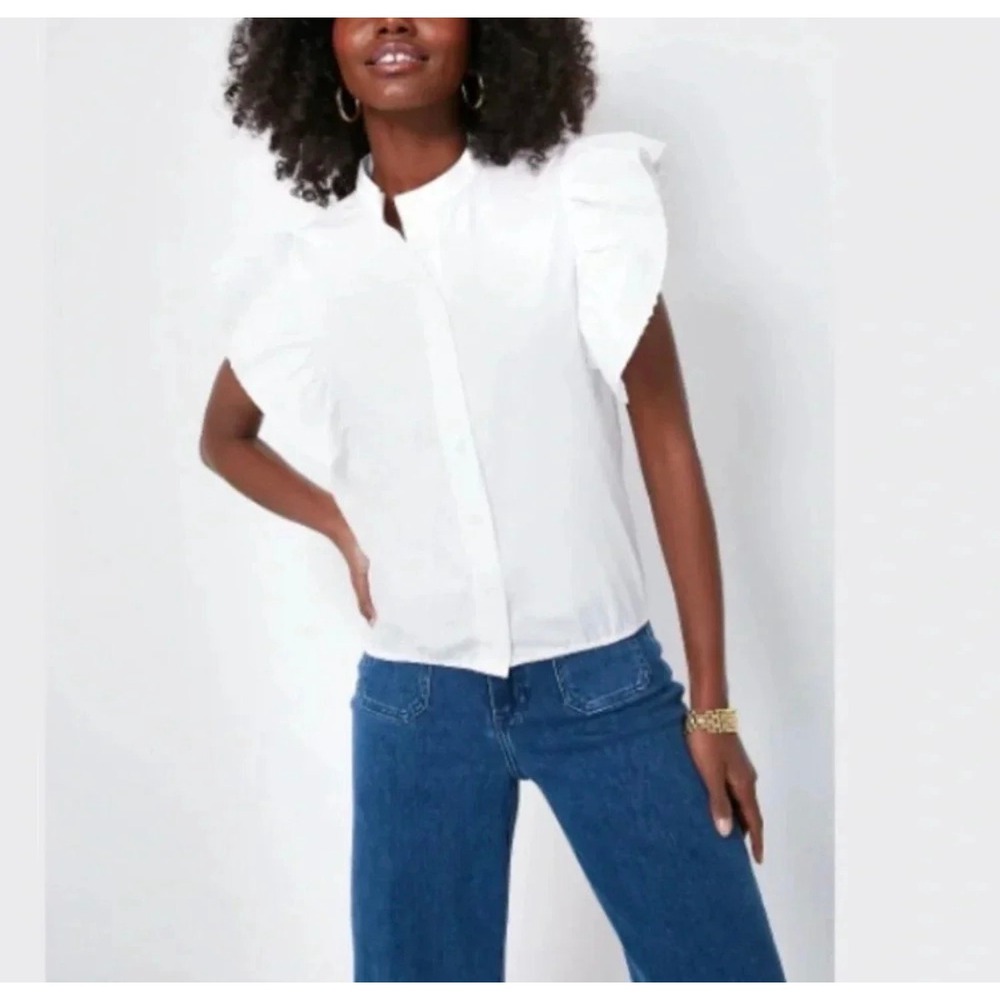 The Shirt Rochelle Behrens Womens White V-Neck Button Down Top Size M Classic‎